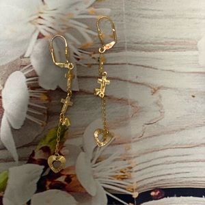 Cross with heart earrings